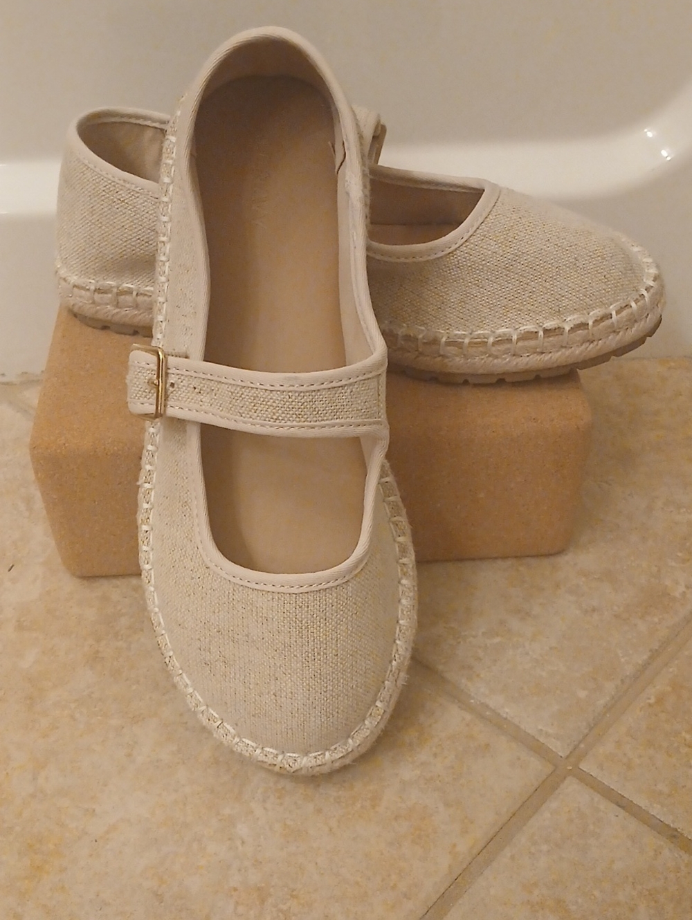 Old Navy Cream Canvas Mary Jane Espadrille Flats